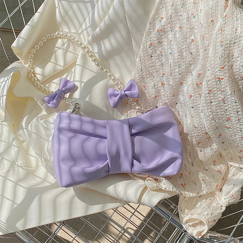 Soft PU Bow Pearl Purse