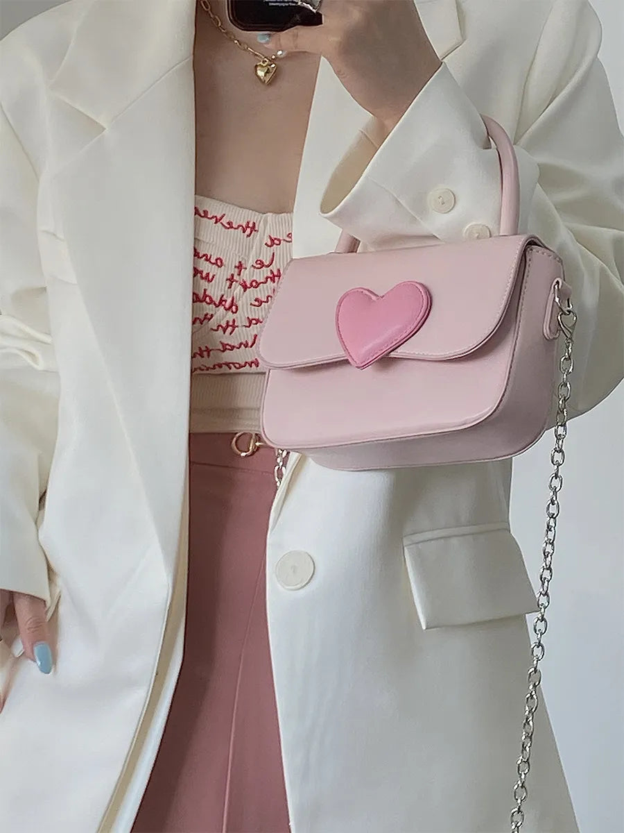 Pink Heart Girly Square Shoulder BagPink Heart Girly Square Shoulder BagPink Heart Girly Square Shoulder Bag