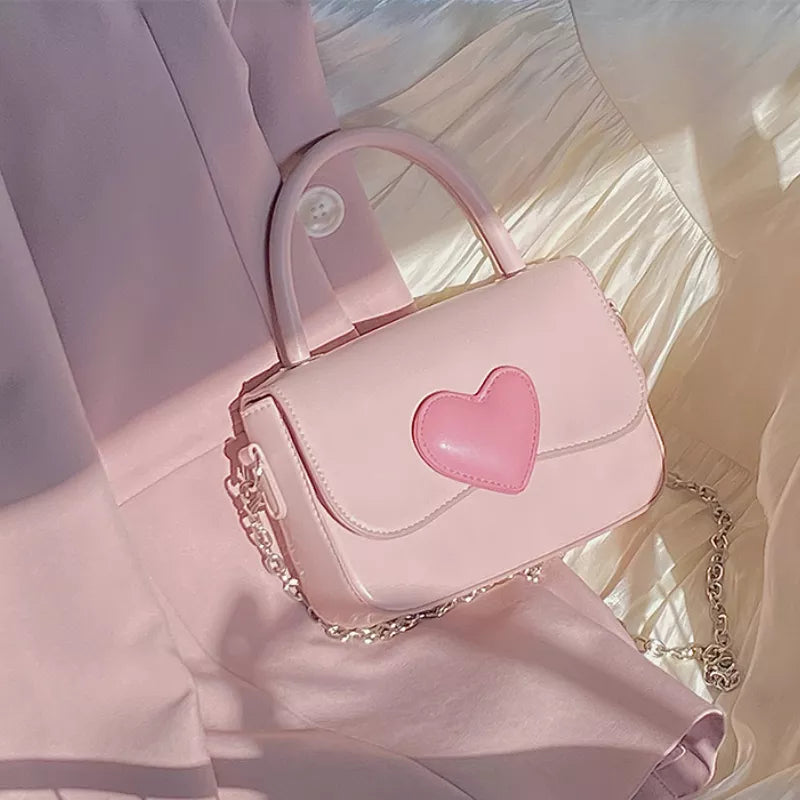Pink Heart Girly Square Shoulder BagPink Heart Girly Square Shoulder BagPink Heart Girly Square Shoulder Bag